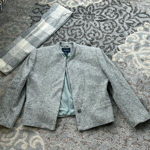 Vintage Sweet Suite Petite Tweed Wool Blazer & Scarf Gray 14